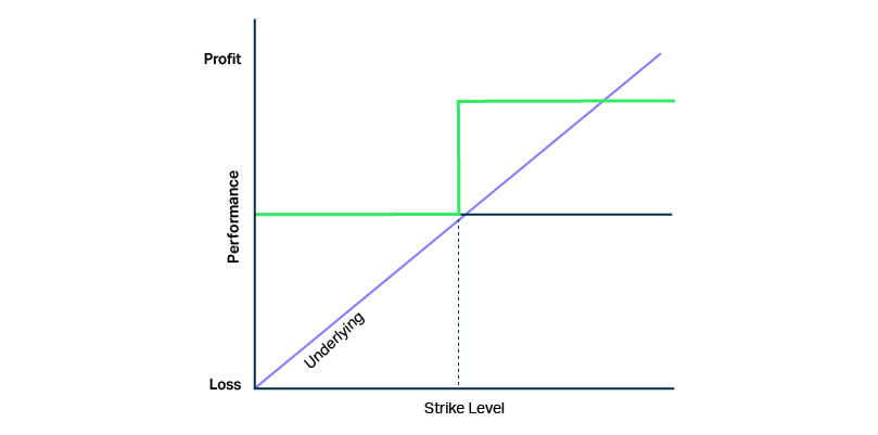 A performance chart of a structured products with digital payoff